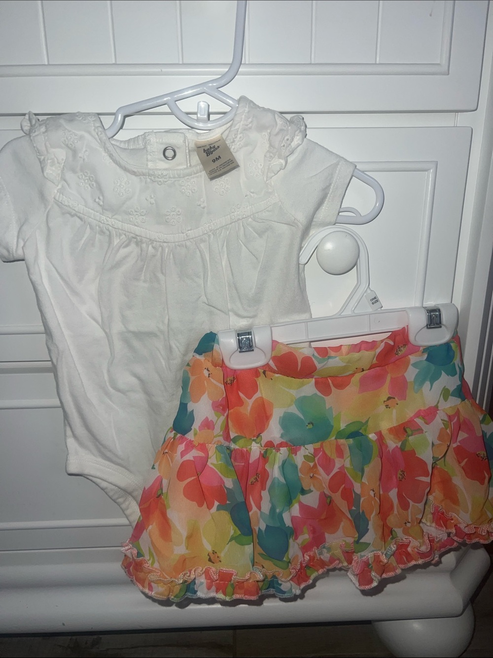 Baby Bgosh White onsie with Floral Skirt set 9 months